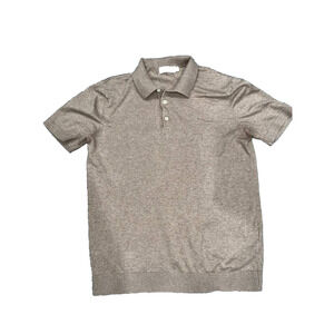 Dressmann Premium Beige collared t-shirt knitted cotton linen polo Large A003170